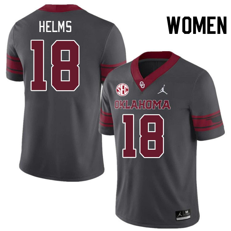 Women #18 Kaden Helms Oklahoma Sooners 2024 SEC Conference College Football Jerseys-Charcoal